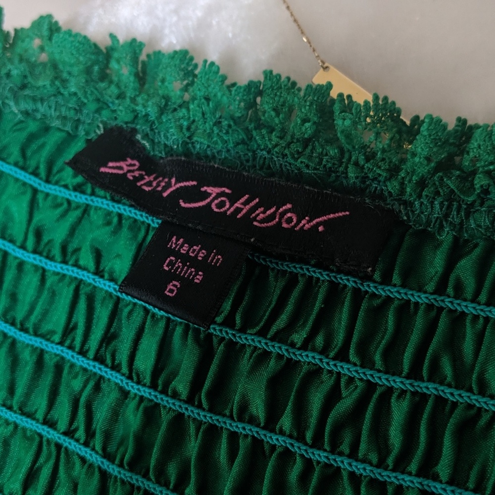 Betsey Johnson Green Silk Lace Trim Dress Pin-up - Picture 6 of 7